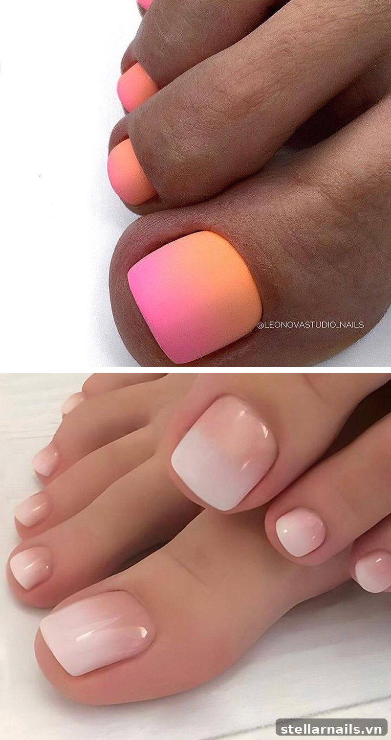 Mẫu móng chân ombre nude sang nâu nhạt
