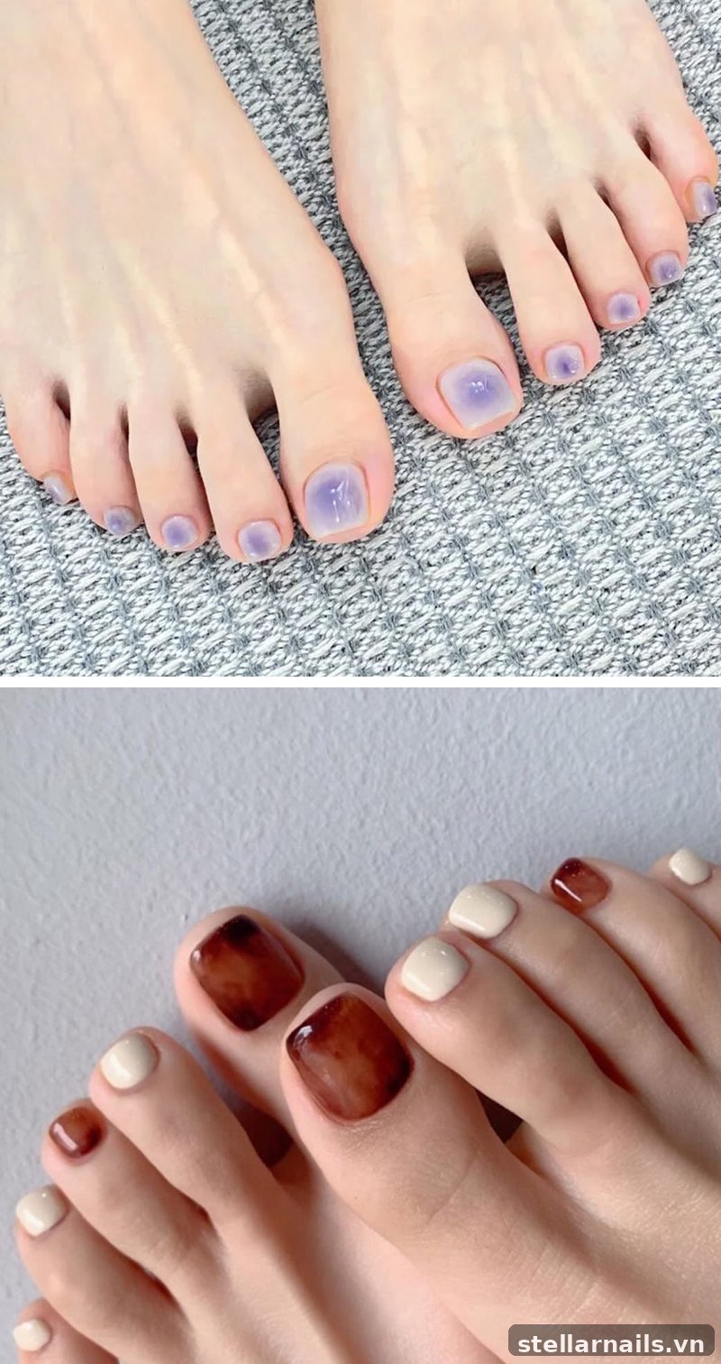 Mẫu móng chân loang màu hồng và trắng sữa
