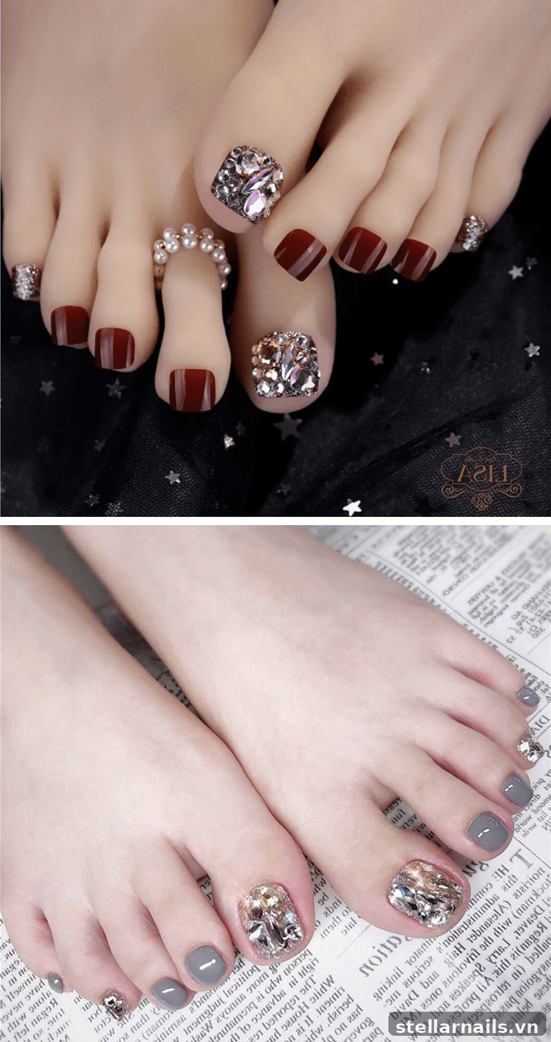 Mẫu móng chân gắn charm nơ nhỏ xinh