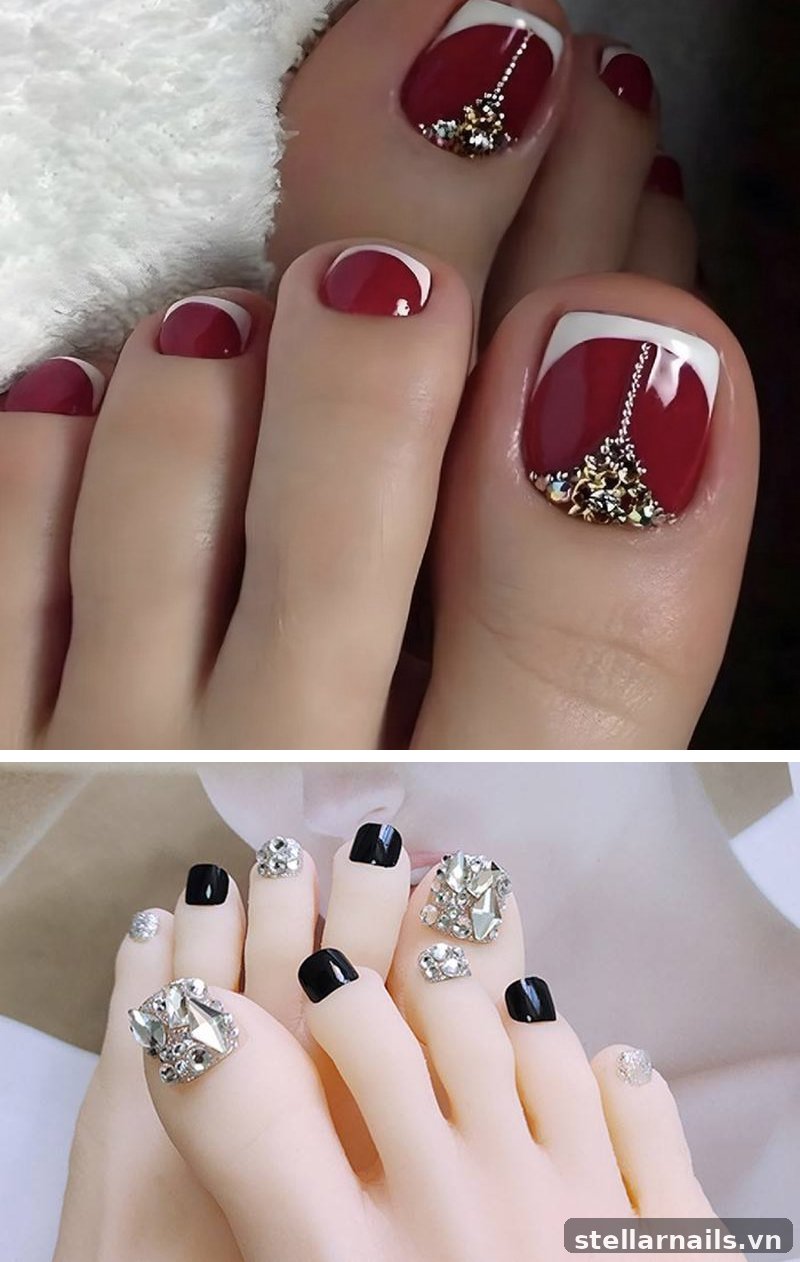 Mẫu móng chân charm hoa mini nhẹ nhàng