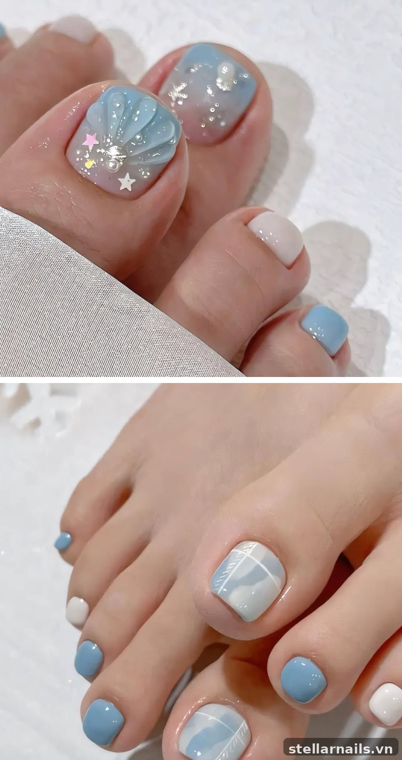 Mẫu nail chân màu pastel xanh mint nhạt cho ngày thường