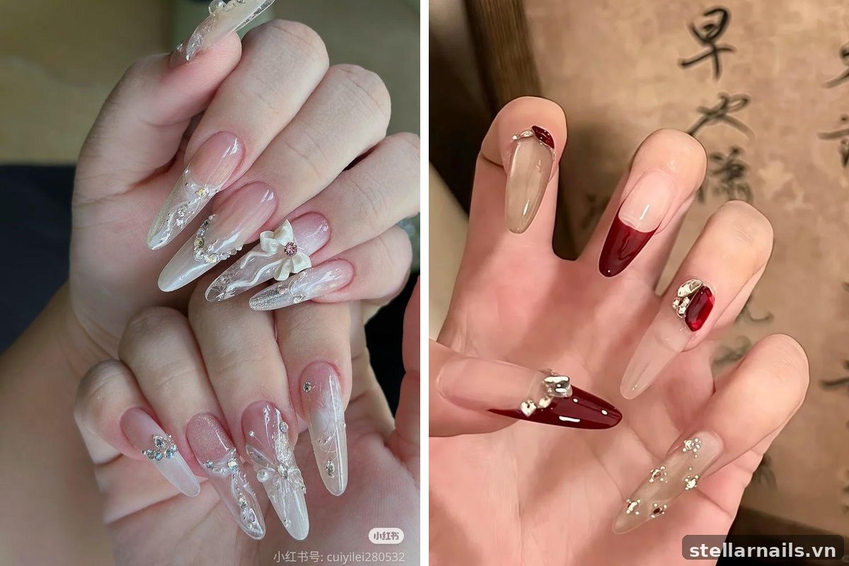 mẫu nail móng dài màu đỏ quyến rũ