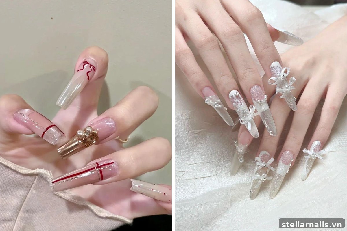 mẫu nail móng dài ombre loang màu