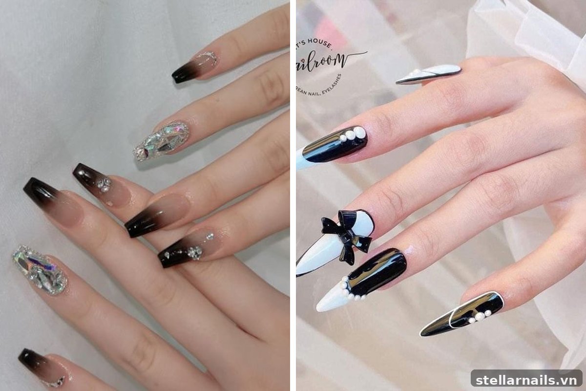 móng tay dài đính đá nhỏ cho tiệc tối