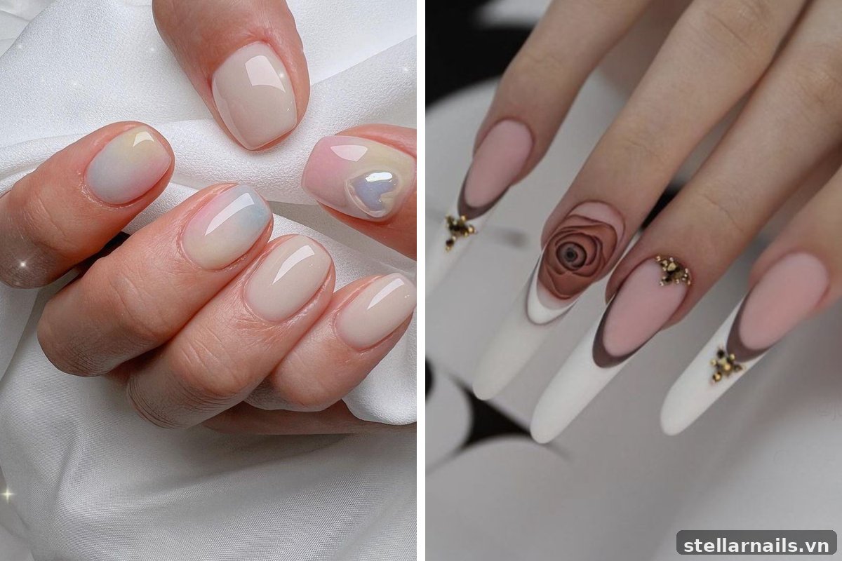 mẫu nail móng ngắn đơn giản màu trắng sữa