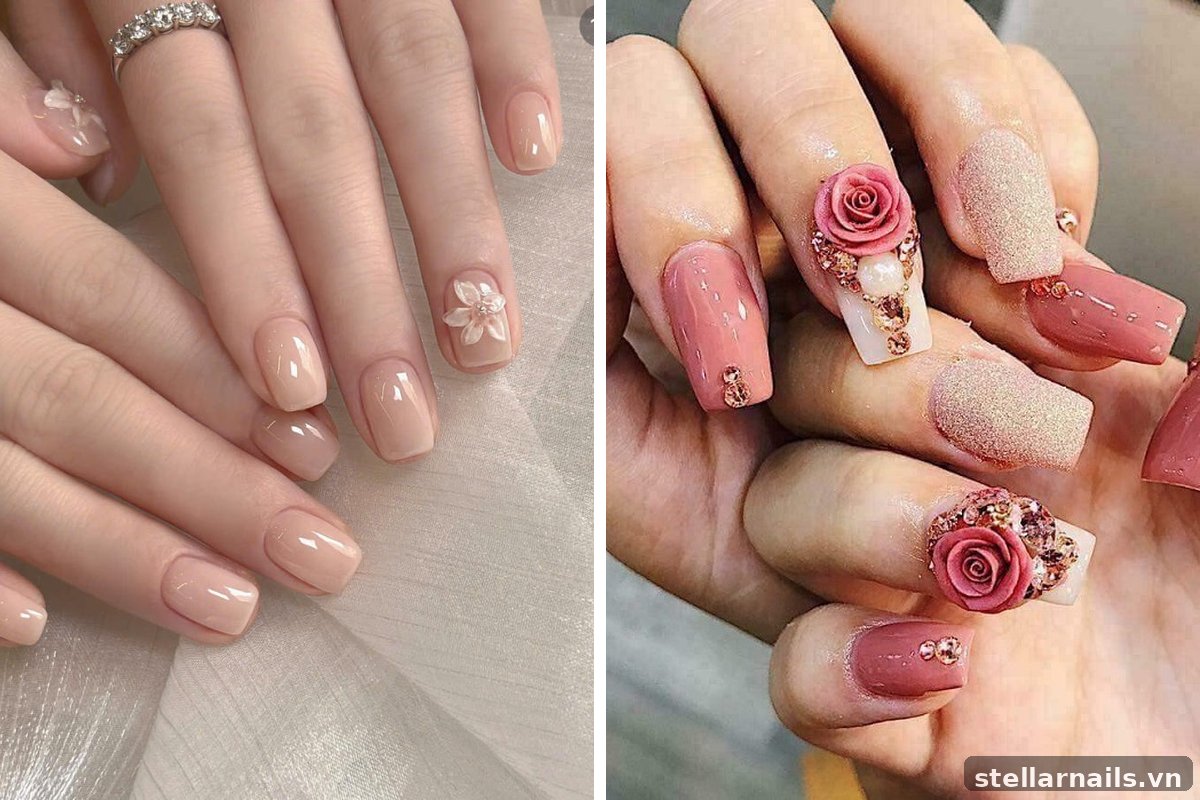 mẫu nail đơn giản cho móng ngắn màu be