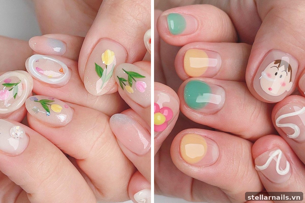 mẫu nail cute cho móng ngắn màu pastel