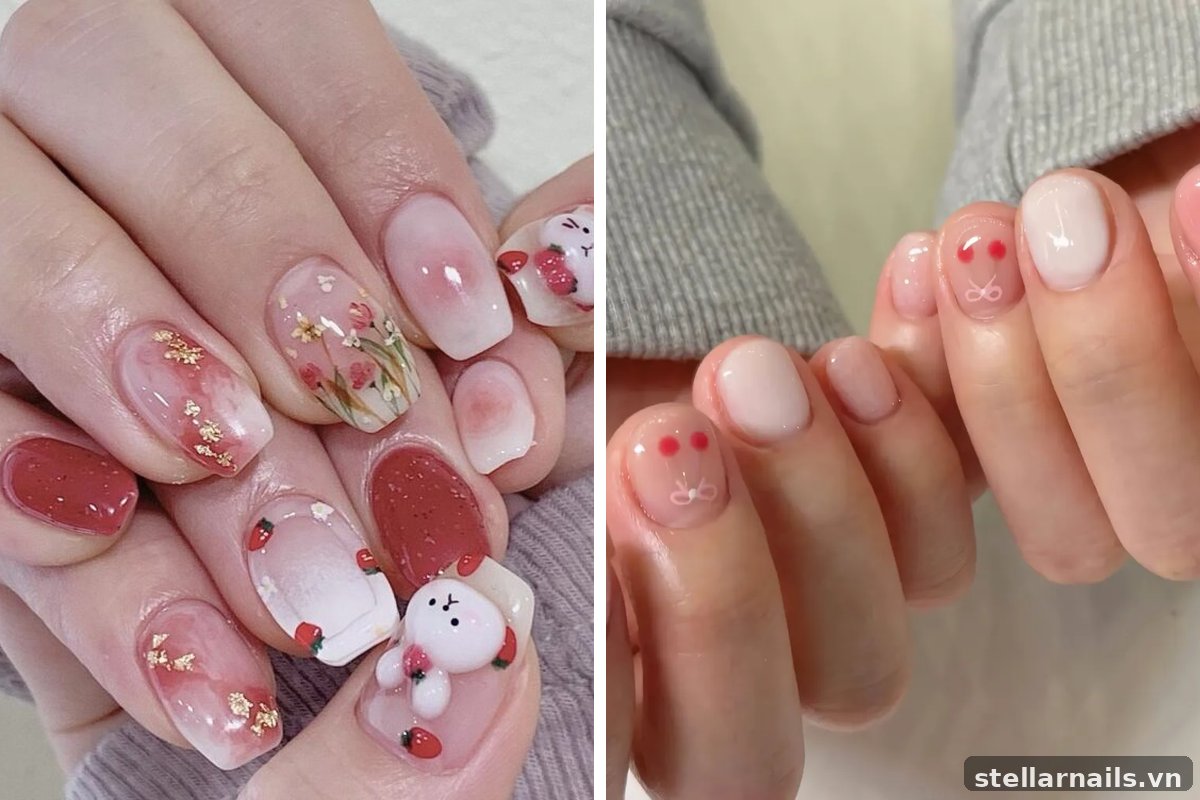 mẫu nail móng ngắn cute họa tiết nhỏ