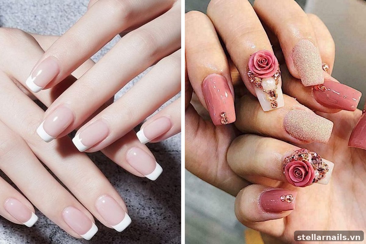 mẫu nail móng ngắn màu nude ánh hồng