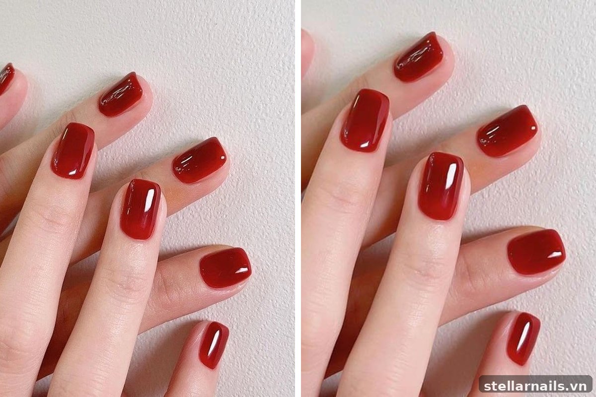 mẫu nail cho móng ngắn màu đỏ rượu