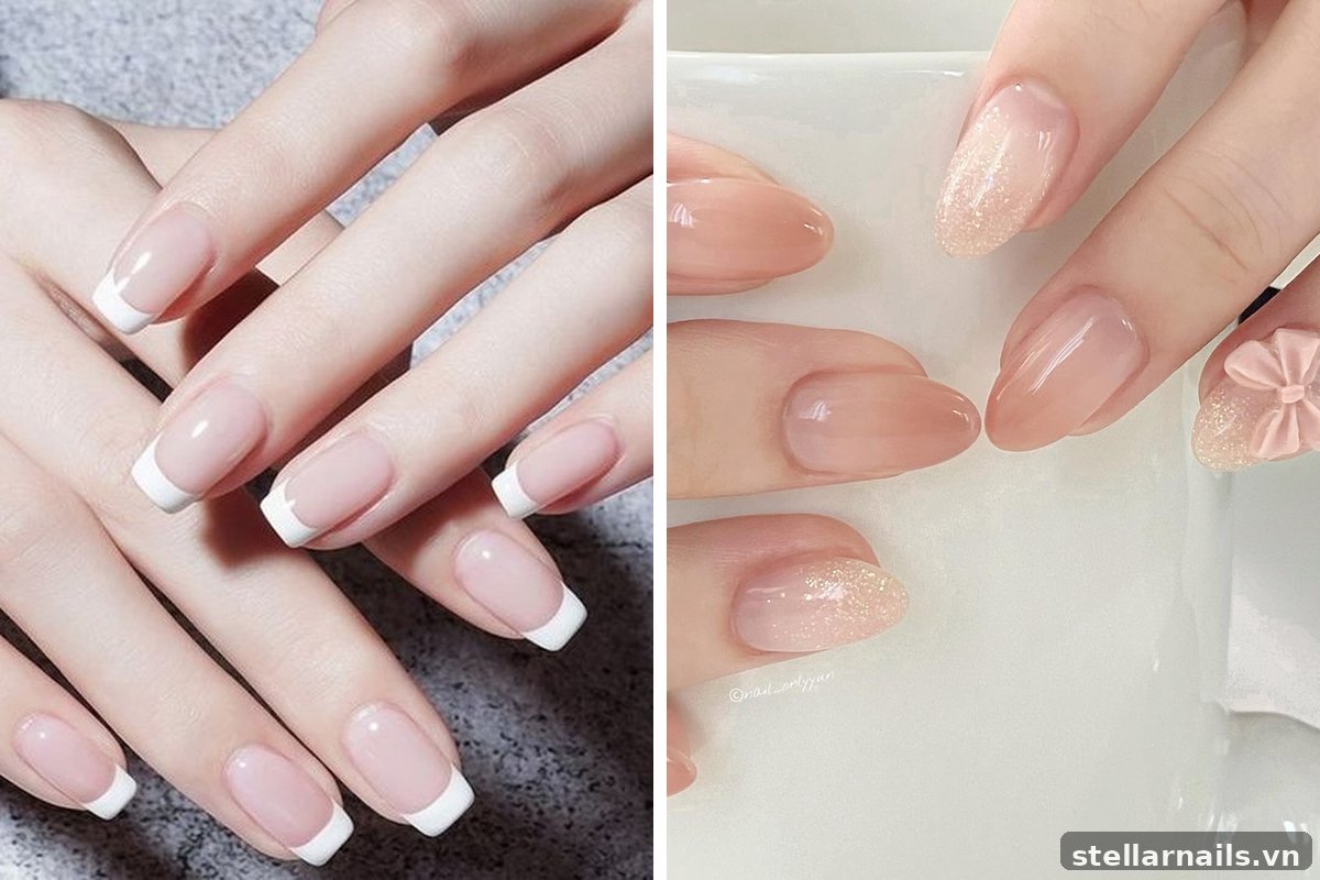 mẫu nail móng ngắn form vuông trắng sữa