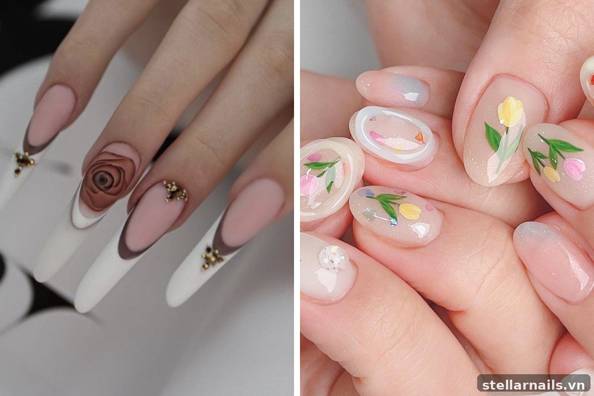 mẫu nail móng ngắn đi học màu nude
