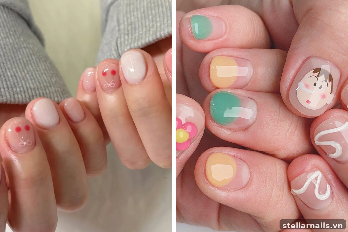 mẫu nail cho móng ngắn đi chơi màu pastel