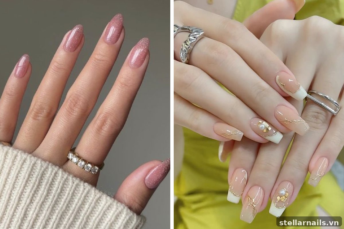 mẫu nail móng ngắn vệt sáng mảnh tinh tế