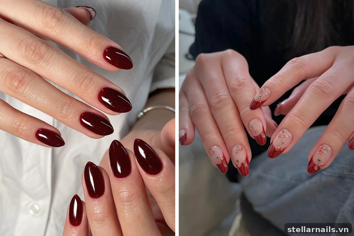 mẫu nail màu đỏ cho móng ngắn form vuông