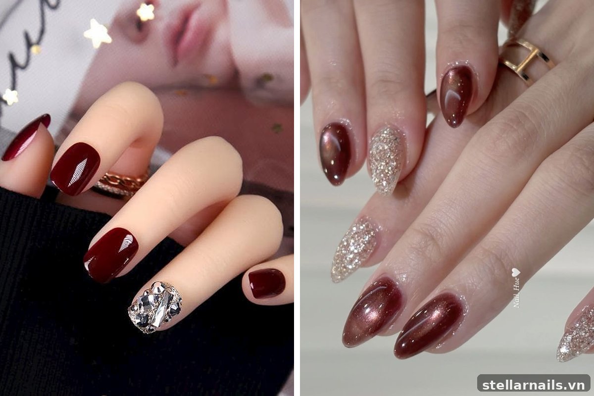 mẫu nail màu đỏ rượu sang trọng