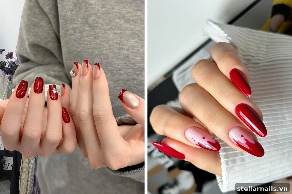 móng tay đỏ cherry cho mùa hè