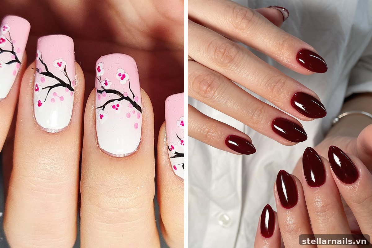 mẫu nail đỏ cherry cho ngày thường đi làm