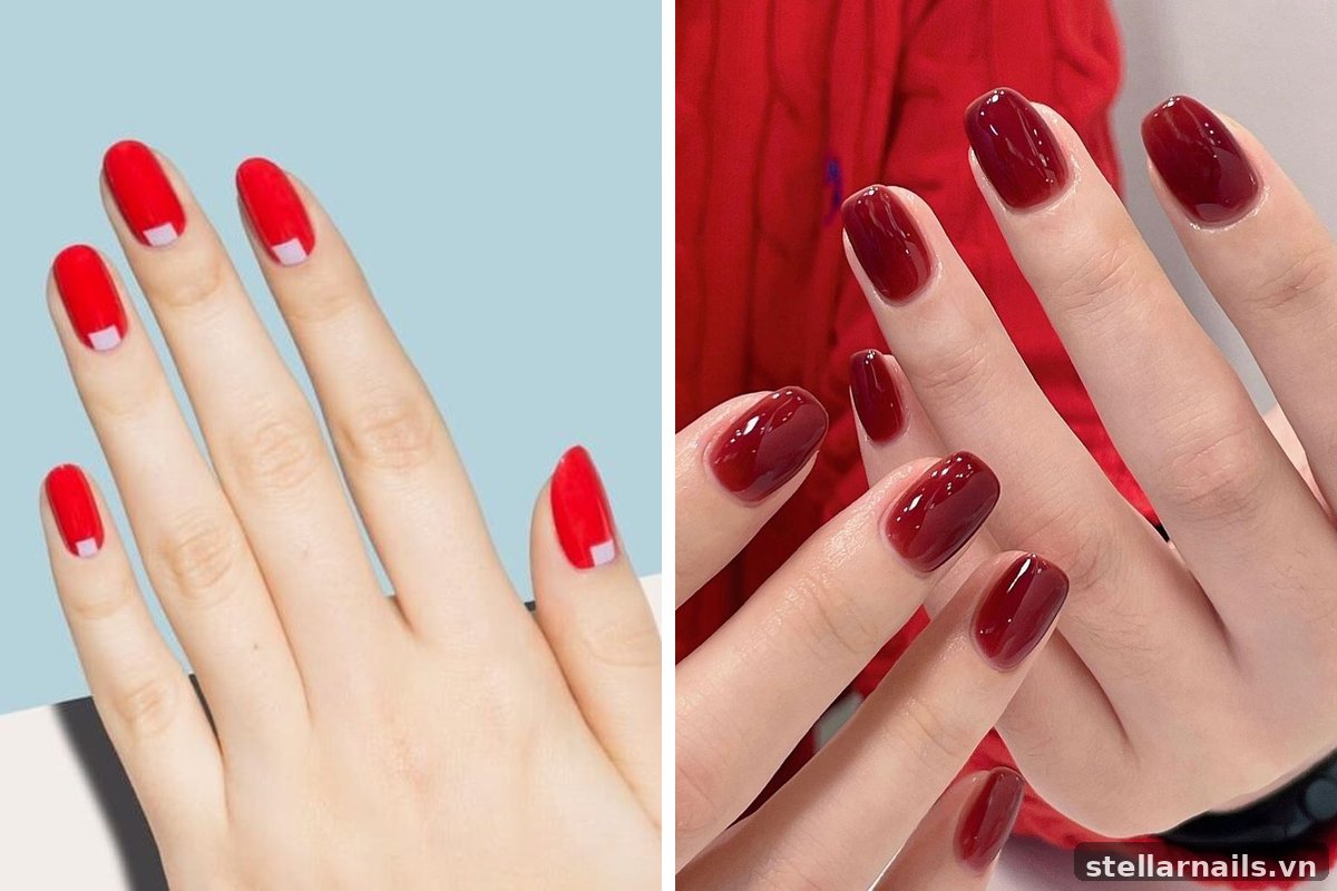 mẫu nail đỏ trắng cho da ngăm nhẹ nhàng