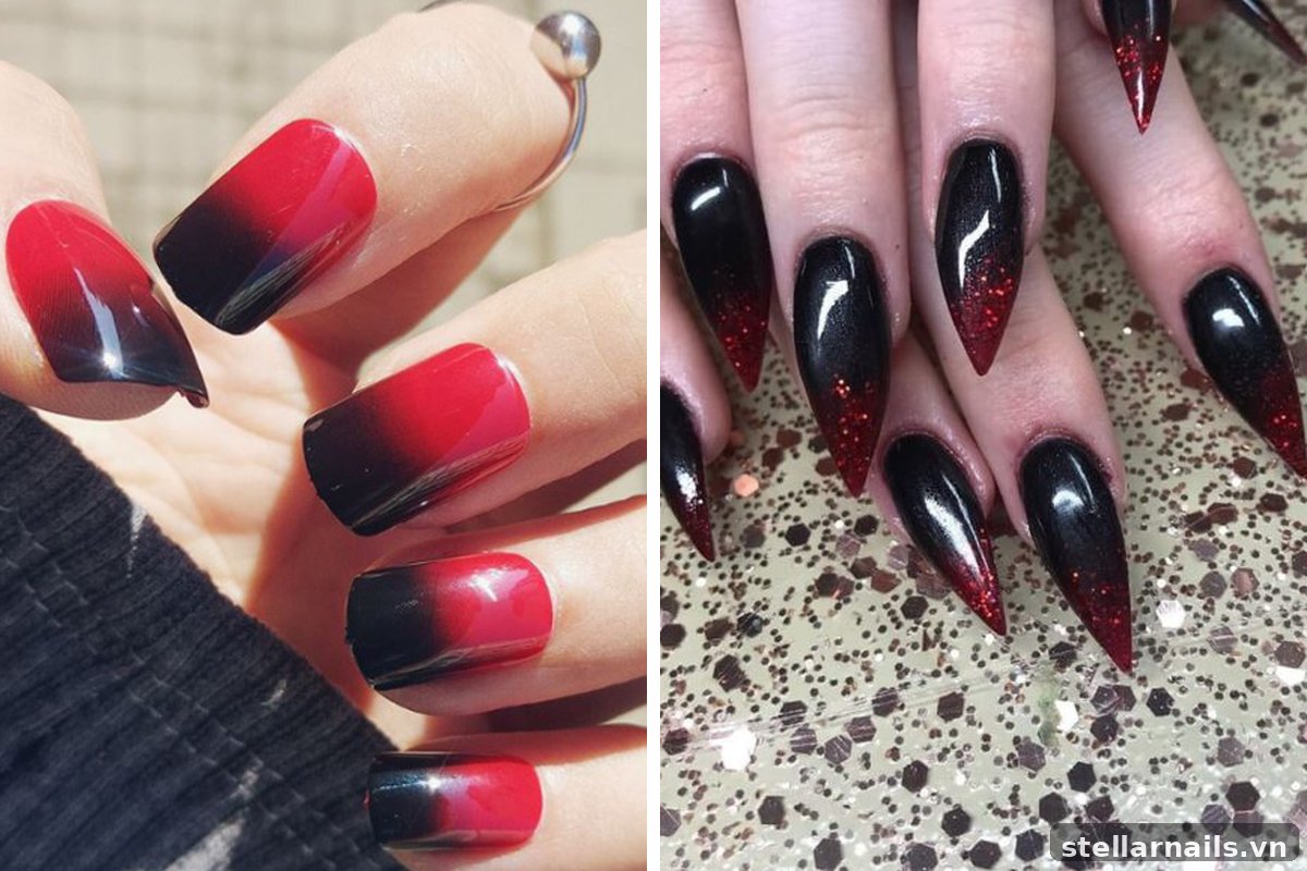 mẫu nail màu đỏ đô cho móng dài form oval