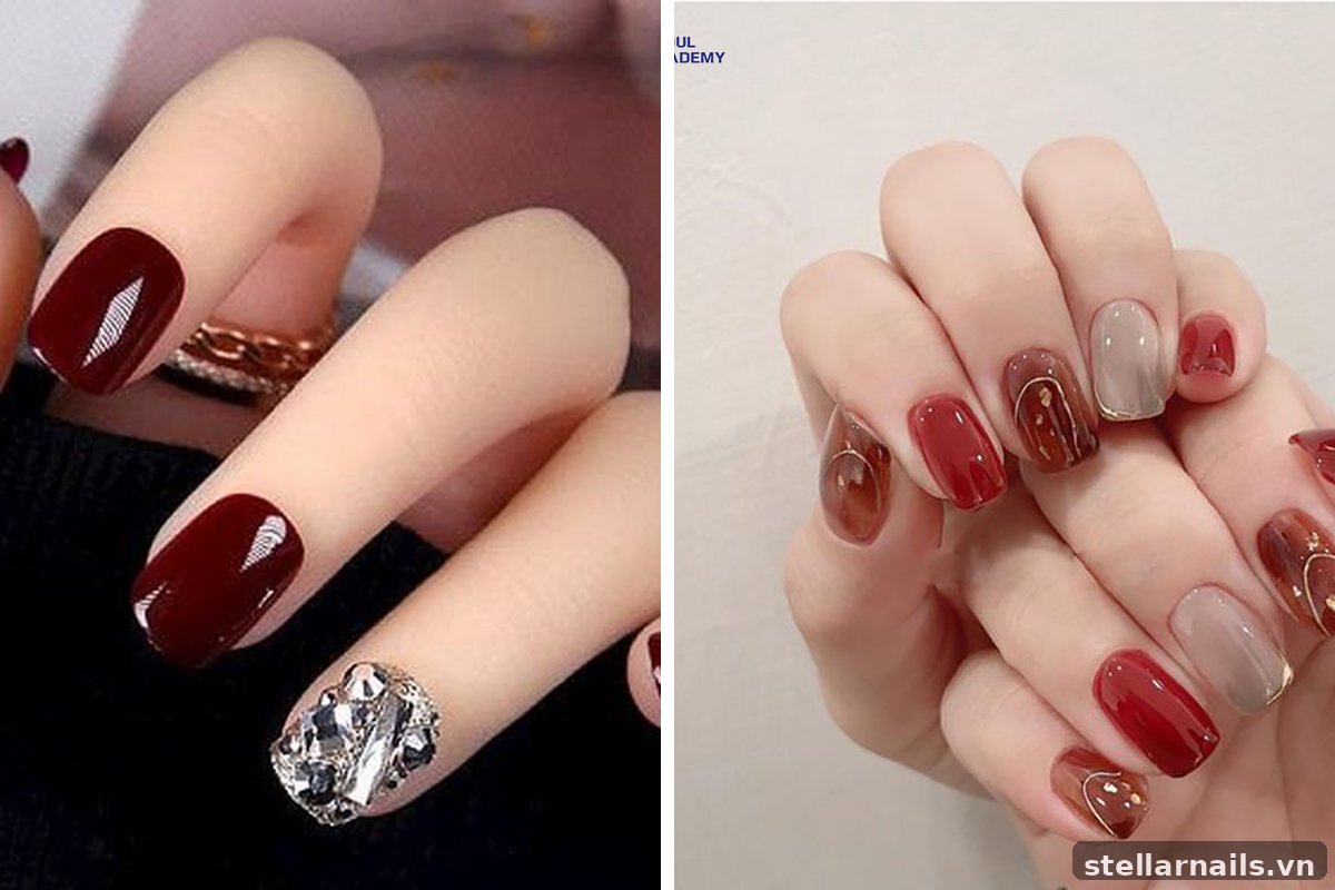 mẫu nail đen đỏ cá tính