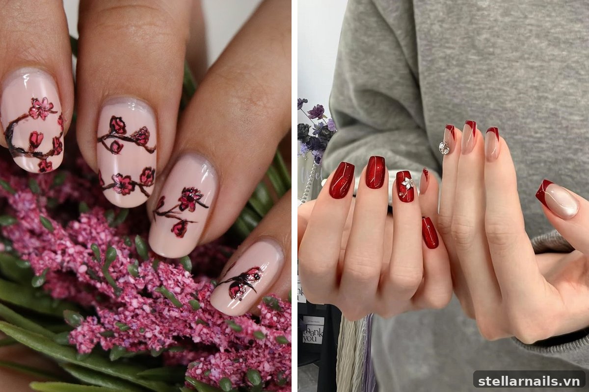 mẫu nail đen đỏ cho buổi tối đi chơi