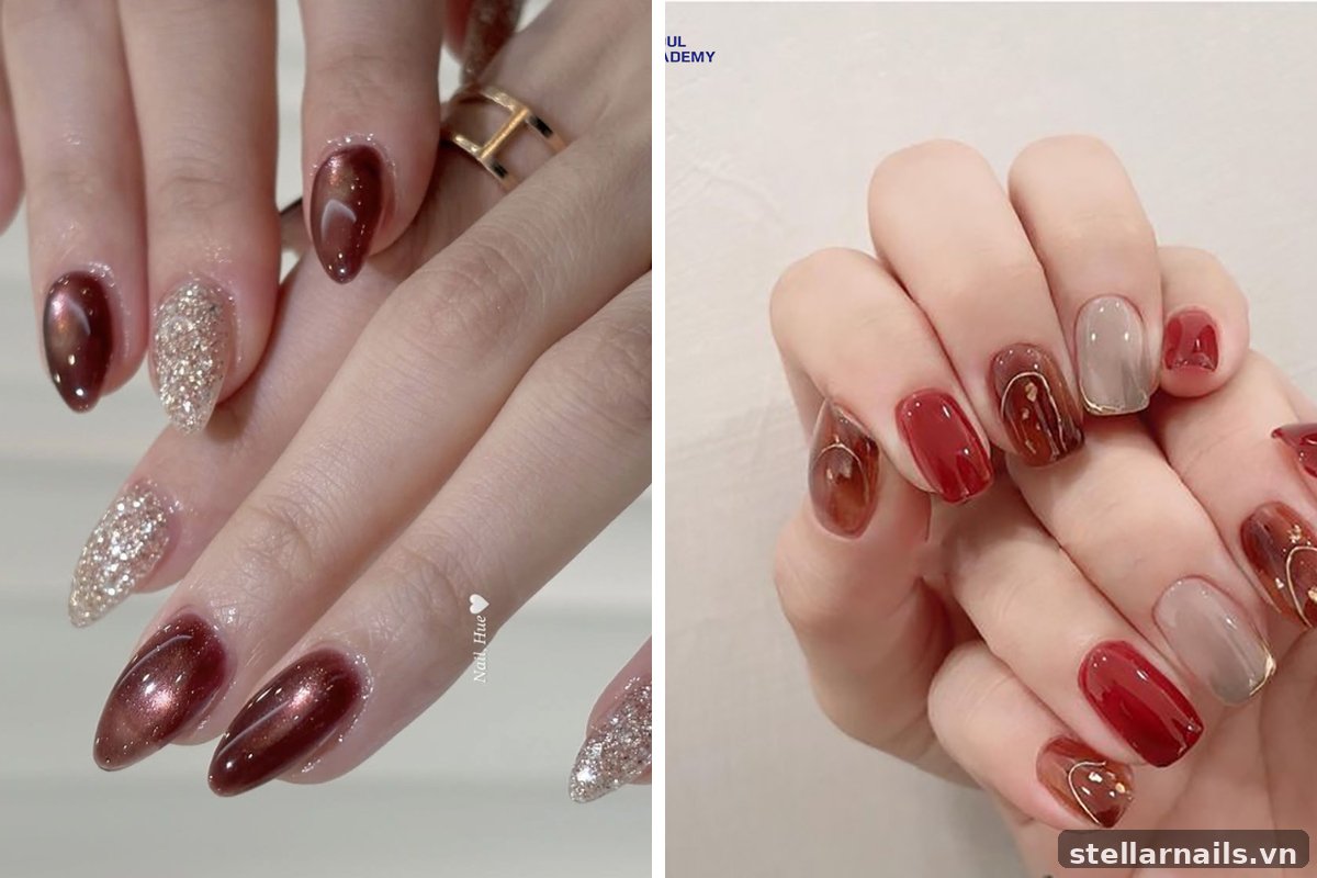 mẫu nail màu đỏ mận quyến rũ