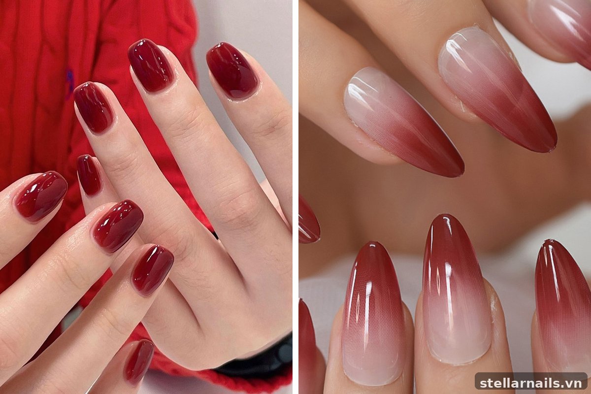 móng tay màu đỏ mận cho tiệc tối
