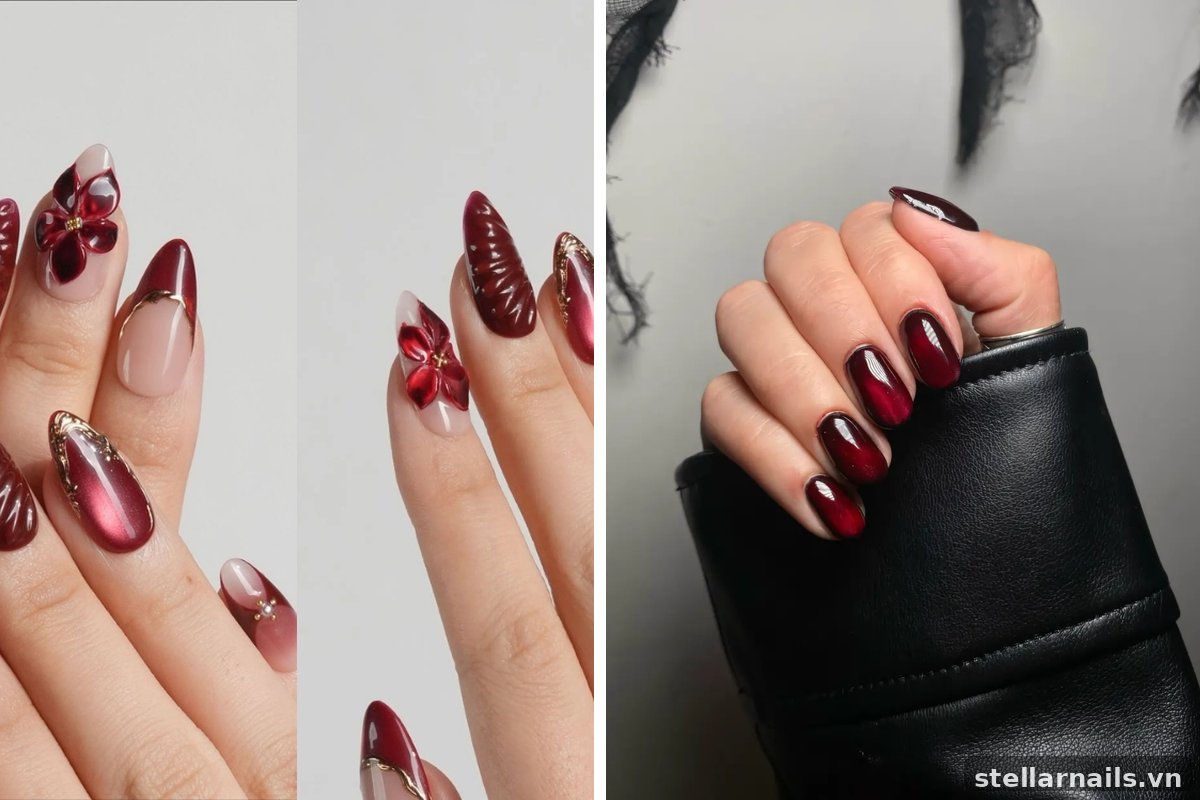 mẫu nail màu đỏ cho da trắng sáng
