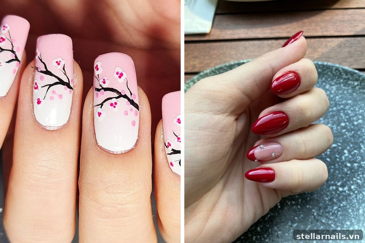 mẫu nail màu đỏ thử một ngón trước khi sơn cả bàn