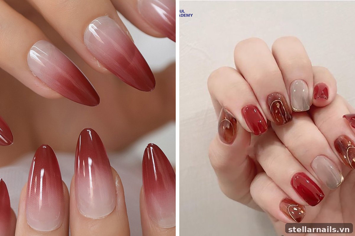 mẫu nail màu đỏ phối váy đen cho tiệc tối