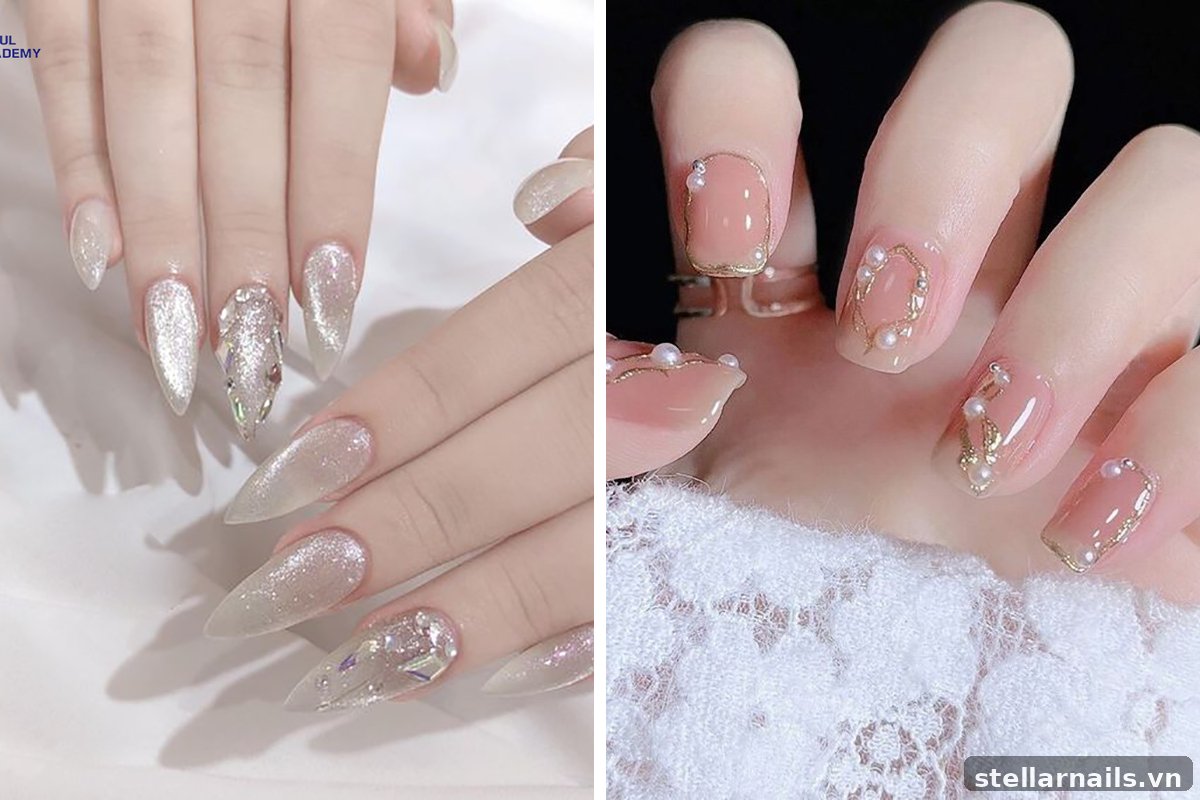 móng tay mắt mèo hồng sữa dịu dàng