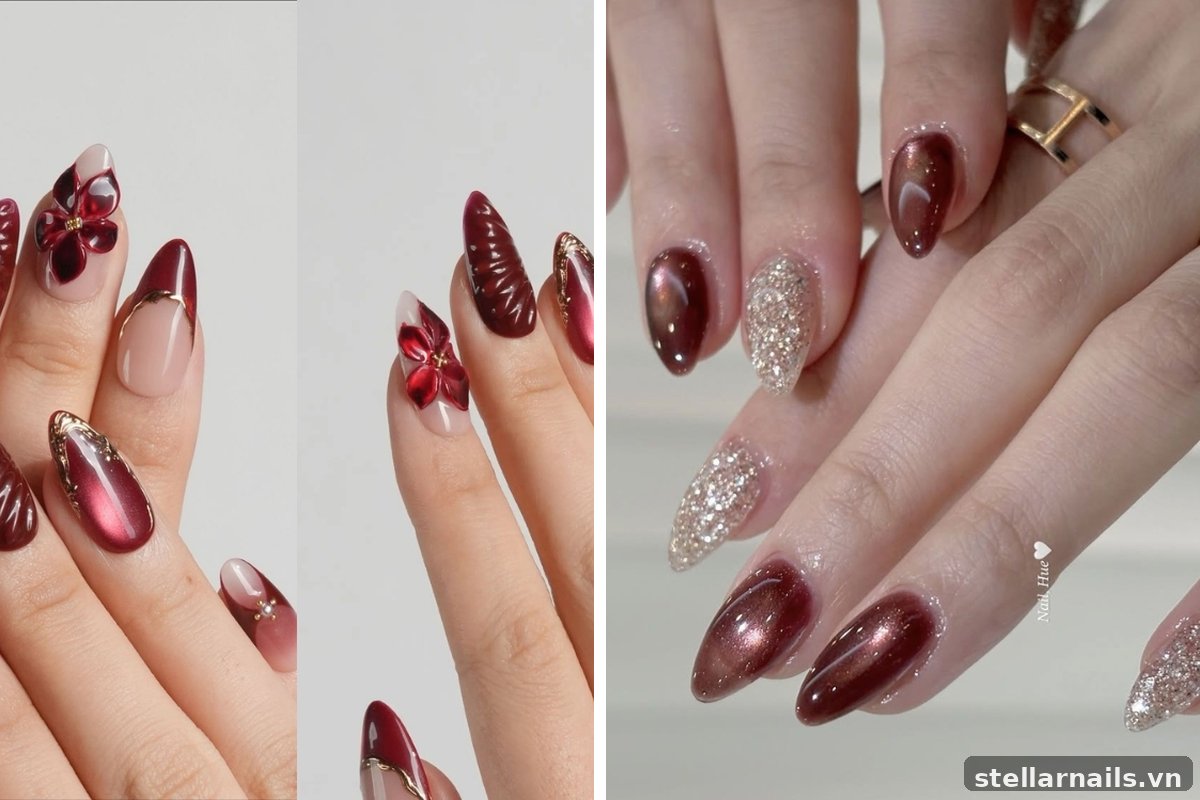nail mắt mèo đỏ rượu sang trọng
