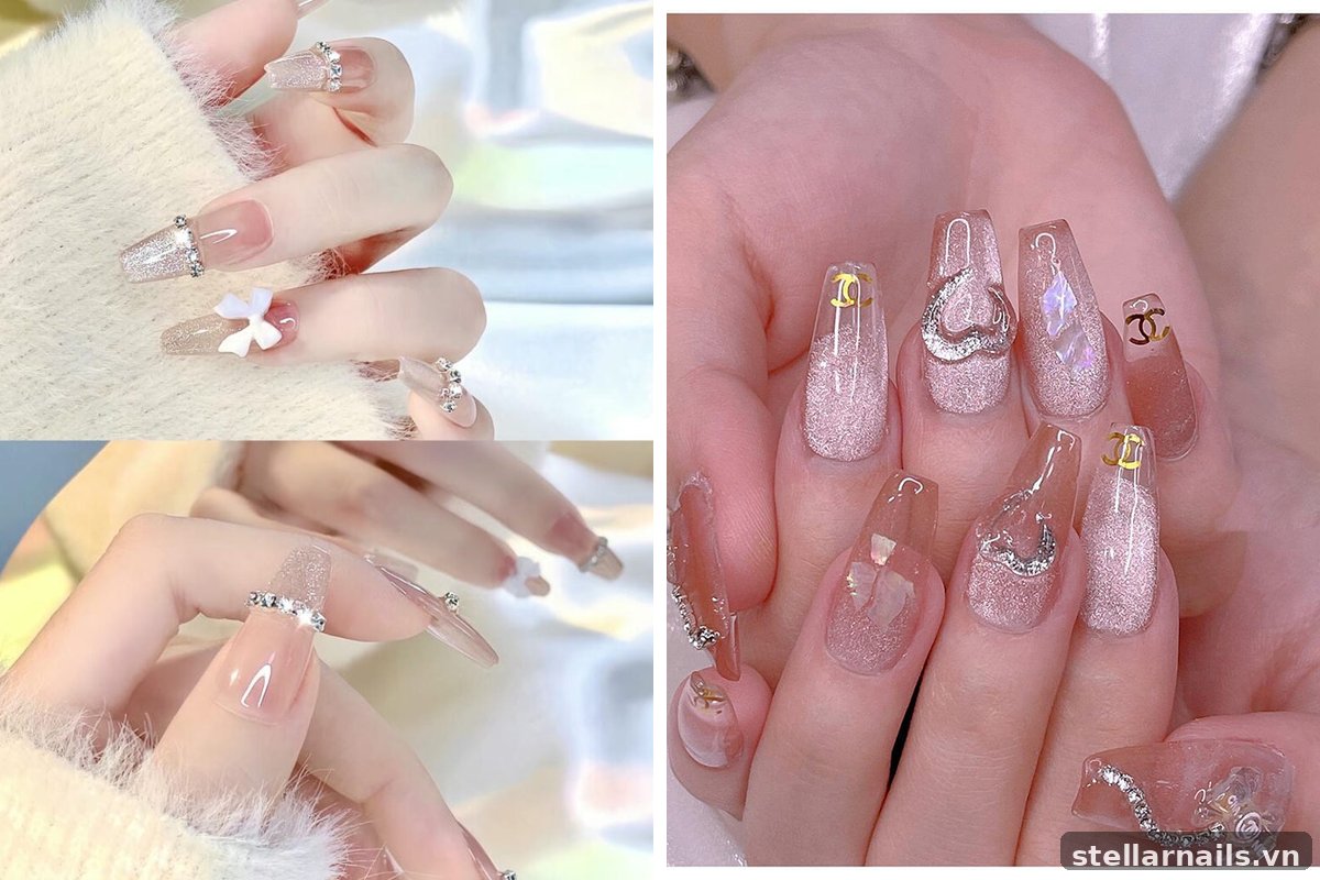 nail mắt mèo đính đá nhỏ ở ngón áp út
