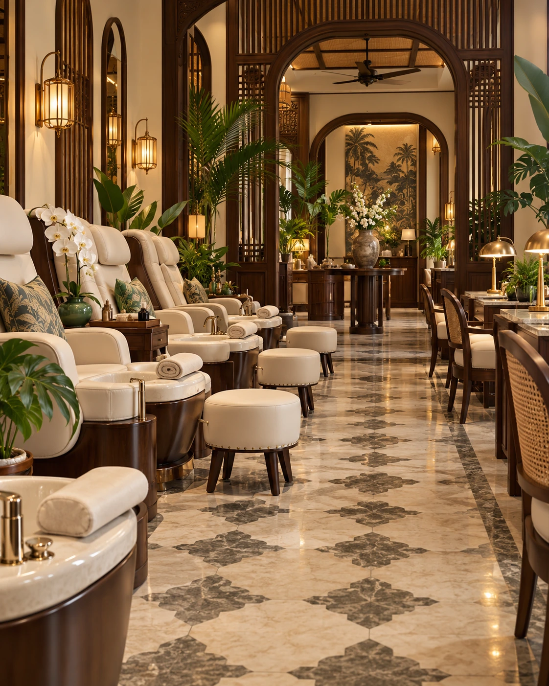 Không gian Indochine sang trọng minh họa cho Stellar Nails & Spa